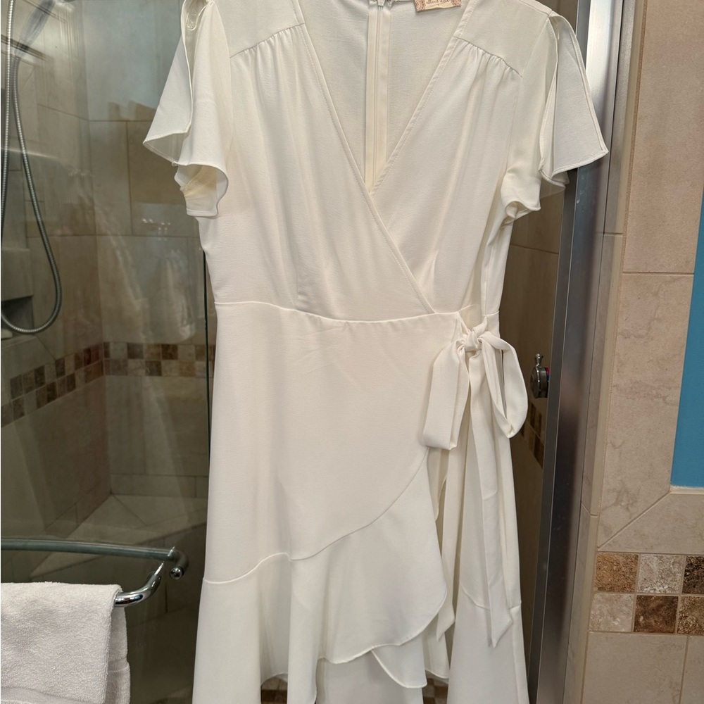 Altar'd State Cream Asymmetrical Wrap Dress